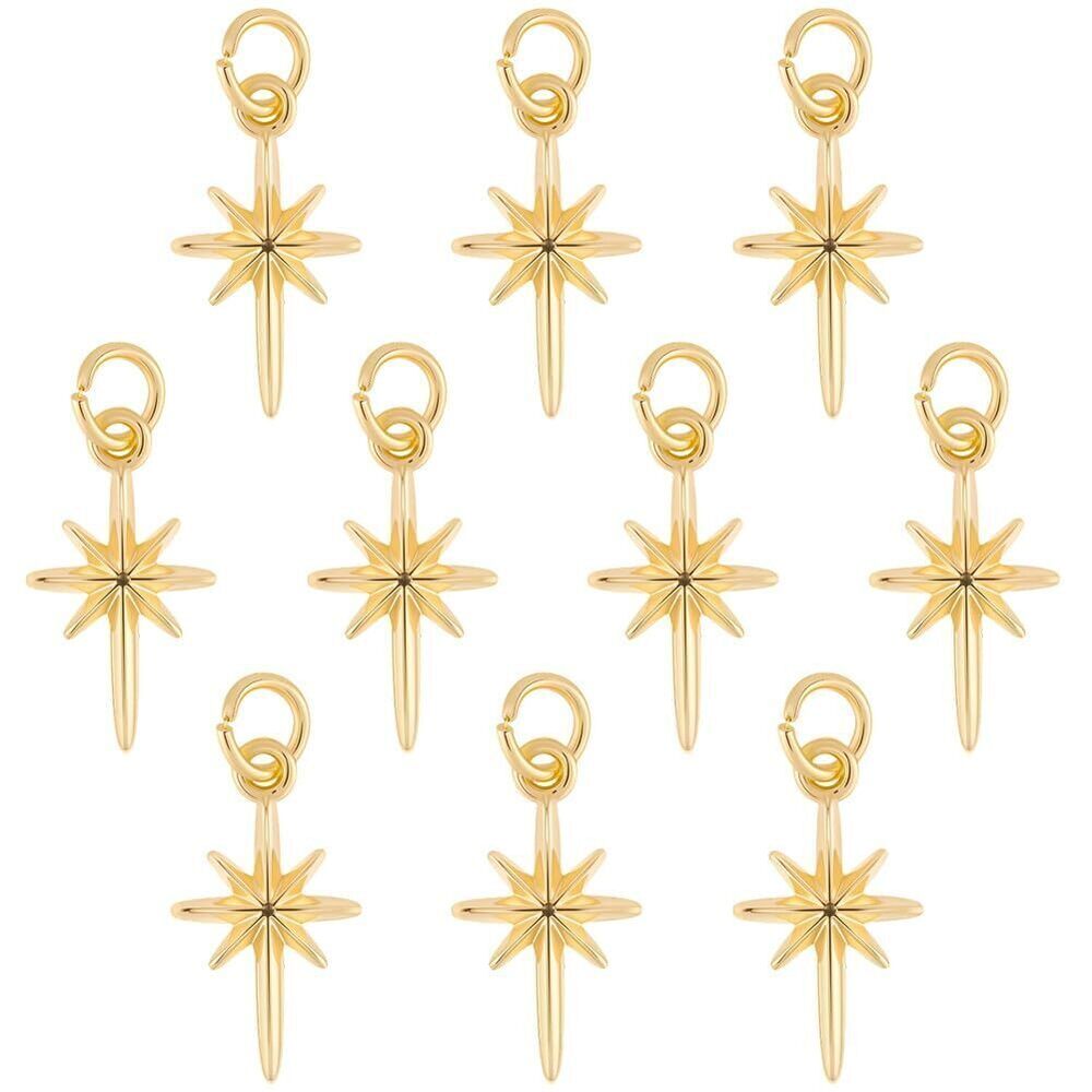 6454 1 Box 20Pcs Real 18K Gold Plated North Star Charm Stars Charms Bulk